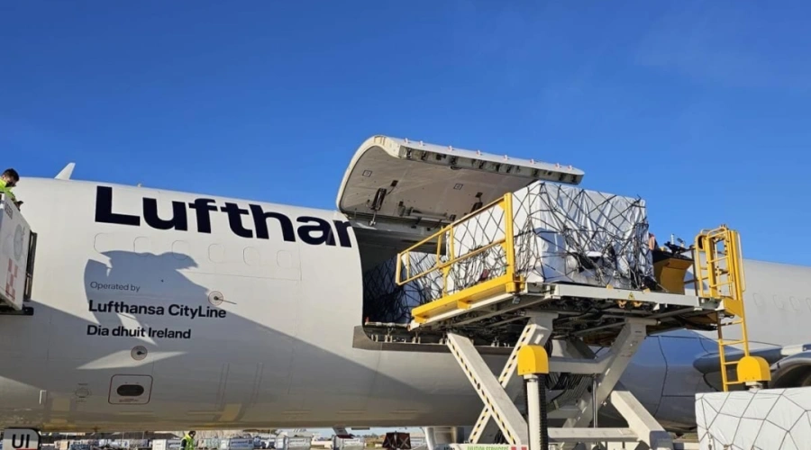 Lufthansa is transferring cargo.